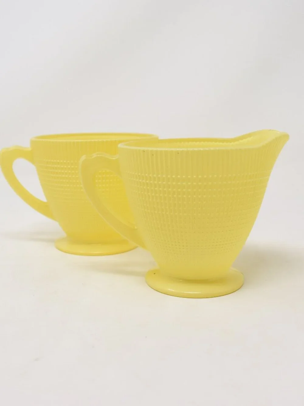 Dominion Glass Saguenay Creamer & Sugar Bowl Yellow 1940s Midcentury Boho Cottag